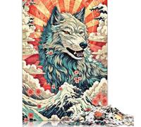 1000 Piece Wolf Japan Wave Retro Square Puzzle for Adults, Paper Puzzles Puzzle Hands-on Game 38x26cm/1000pcs