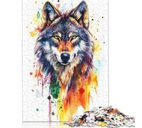 1000 Piece Wolf Watercolor Painting Jigsaw Puzzles, for Adults & Wooden Puzzles Educational Games For Kids 1000pcs (75x50cm)