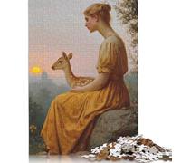 1000 Piece Woman And Fawn at Sunset Jigsaw Puzzles for Adult Teenagers Wooden Puzzle Jigsaws for Adults Learning Educational Toy 1000pcs (75x50cm)