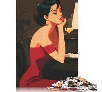 1000 Piece 'Woman in Red Dress by Piano Square Puzzle for Adults, Wooden Puzzles Puzzle Hands-on Game 1000pcs (75x50cm)