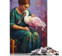 1000 Piece Woman with Roseate Spoonbill Painting Jigsaw Puzzles for Adult Teenagers Puzzle Jigsaws for Adults Jigsaw Puzzles for Adults 1000pcs (75x50cm)