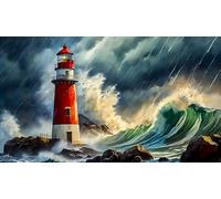 1000 Piece Wood Jigsaw Puzzle for Adults Beginners Relaxation Puzzles Lighthouse in A Storm Jigsaw Puzzles Set to Exercise Dexterity Bathroom Decor Room Decor