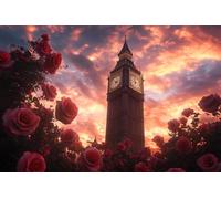 1000-Piece Wood Puzzle for Adults,Rose Framed Big Ben London Landmark | Iconic Big Ben Framed By Beautiful Rose Flowers, Elegant Floral-Landmark Game Night Art