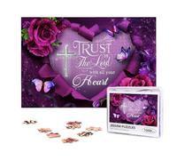 1000 Piece Wooden Christian Jigsaw Puzzle for Adults - Challenging Religious Art, Floral Cross with Trust in The Lord Bible Verse, Faith-Based Gift for Christian Puzzle Lovers