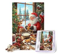 1000 Piece Wooden Christmas Jigsaw Puzzle for Adults - Cozy Winter Scene with Santa Making Gingerbread & Reindeer by His Side, Heartwarming for Families & Festive Lovers