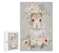 1000 Piece Wooden Jigsaw - Floral Rabbit Design for Adults - Mindful Puzzle Hobby and Nature-Inspired Wall Art Décor