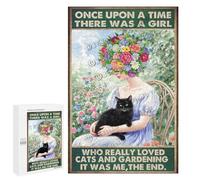 1000 Piece Wooden Jigsaw - Garden Cats & Flowers - Once Upon A Time There Was A Girl Who Really Loved Black Cats And Gardening