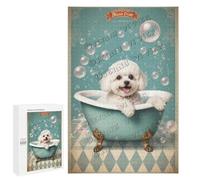 1000 Piece Wooden Jigsaw Puzzle - Bichon Frise Wash Your Paws - Funny Dog Puzzle for Adults - Relaxing Screen-Free Hobby & Whimsical Home Décor