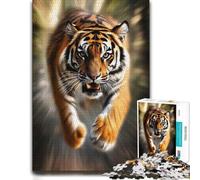 1000 Piece Wooden Jigsaw Puzzle for Adults, Attacking Tiger in Motion Blur