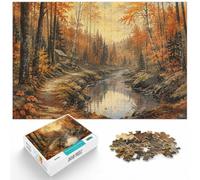 1000 Piece Wooden Jigsaw Puzzle for Adults, Autumn Forest Stream Painting | Adult Jigsaw Puzzle - structured assembly from border to image details on weekends.