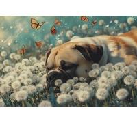 1000 Piece Wooden Jigsaw Puzzle for Adults, Boxer Dog Dandelion Field Angel Artwork, Challenging Brain Teaser, Stress Relief DIY Leisure Activity, Whimsical Pet Home Aesthetic Wall Decor