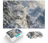 1000 Piece Wooden Jigsaw Puzzle for Adults, Detailed Snow Leopard Blue Eyes | For longer indoor activities: 1000-piece jigsaw puzzle for adults; with 1000 pieces to keep the challenge engaging.
