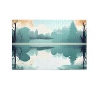 1000 Piece Wooden Jigsaw Puzzle for Adults, Fallen Leaves on Lake Print Art Puzzles in Box, Educational Family Game for Wall Decor,Challenging Brain Gift