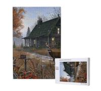 1000-Piece Wooden Jigsaw Puzzle for Adults & Families - Holiday Home Deer Hunting - Puzzle Artwork for Game Nights, Home Decor, Stress Relief & Brain Training