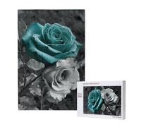 1000-Piece Wooden Jigsaw Puzzle for Adults & Families - Teal Gray Rose - Puzzle Artwork for Game Nights, Home Decor, Stress Relief & Brain Training