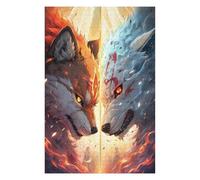 1000 Piece Wooden Jigsaw Puzzle for Adults, Fire vs Ice Dual Wolf Spirits | Festive puzzle present: screen-free home activity at your own pace.