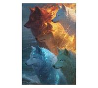 1000 Piece Wooden Jigsaw Puzzle for Adults, Four Elements Wolves Art Print