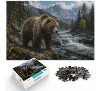 1000 Piece Wooden Jigsaw Puzzle for Adults, Grizzly Bear in Rainy Forest