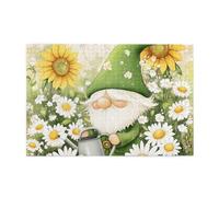 1000-Piece Wooden Jigsaw Puzzle for Adults & Kids, White Daisy Sunflower Green Gnome Challenging Puzzle Perfect for Game Nights - 29.5" x 19.7"