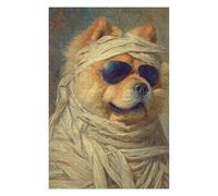 1000 Piece Wooden Jigsaw Puzzle for Adults, Mummy Dog Sunglasses Painting