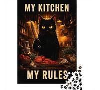 1000 Piece Wooden Jigsaw Puzzle for Adults, My Kitchen My Rules Cat Poster | For festive family time away from screens, this adult jigsaw puzzle with 1000 pieces fits relaxed evenings through December.