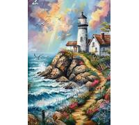 1000 Piece Wooden Jigsaw Puzzle for Adults, Path Leading to The Lighthouse Landscape Artwork, Challenging Brain Teaser, Stress Relief DIY Leisure Activity, Relaxing Seaside Home Aesthetic Wall Decor