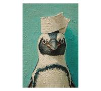 1000 Piece Wooden Jigsaw Puzzle for Adults, Penguin in Sailor Hat Painting