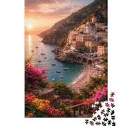 1000 Piece Wooden Jigsaw Puzzle for Adults, Positano Amalfi Coast at Sunset