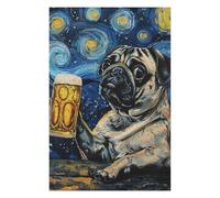 1000 Piece Wooden Jigsaw Puzzle for Adults, Pug with Beer Mug Art Print | Fresh-start puzzle gift with solo or shared puzzle time alone or together.