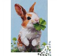 1000 Piece Wooden Jigsaw Puzzle for Adults, Rabbit with Clover Painting