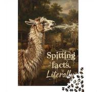 1000 Piece Wooden Jigsaw Puzzle for Adults, Spitting Facts Llama Painting