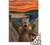 1000 Piece Wooden Jigsaw Puzzle for Adults, The Scream Capybara Parody Art