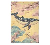 1000 Piece Wooden Jigsaw Puzzle for Adults, Whale in Cherry Blossom Sky