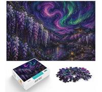 1000 Piece Wooden Jigsaw Puzzle for Adults, Wisteria Under the Aurora | Border-first building: a clear build method during indoor leisure.