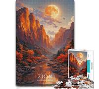 1000 Piece Wooden Jigsaw Puzzle for Adults, Zion National Park Autumn Moon