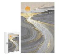 1000 Piece Wooden Jigsaw Puzzle Grey and Gold Decor Mountain - Beautiful Scenic Puzzle for Adults, Modern Art, Mindful Activity, Finished Size 30 x 20 Inches