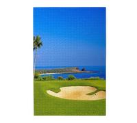 1000-Piece Wooden Jigsaw Puzzle in Plastic Box, golf course by the sea Prints Eco-Friendly Educational Puzzle for Family Fun & Adult Relaxation, 50x75 CM