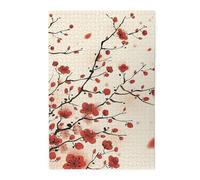 1000-Piece Wooden Jigsaw Puzzle in Plastic Box, Japanese Spring Plum Floral Prints Eco-Friendly Educational Puzzle for Family Fun & Adult Relaxation, 50x75 CM