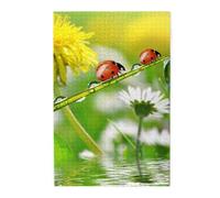 1000-Piece Wooden Jigsaw Puzzle in Plastic Box, Summer Ladybird Flowers Prints Eco-Friendly Educational Puzzle for Family Fun & Adult Relaxation, 50x75 CM