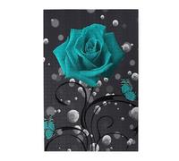 1000-Piece Wooden Jigsaw Puzzle in Plastic Box, Teal Grey Rose Prints Eco-Friendly Educational Puzzle for Family Fun & Adult Relaxation, 50x75 CM