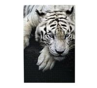1000-Piece Wooden Jigsaw Puzzle in Plastic Box, Tiger Lie On Rock Prints Eco-Friendly Educational Puzzle for Family Fun & Adult Relaxation, 50x75 CM