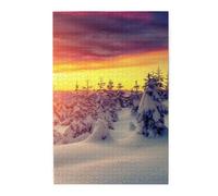 1000-Piece Wooden Jigsaw Puzzle in Plastic Box, Winter Snow Sunset Landscape Prints Eco-Friendly Educational Puzzle for Family Fun & Adult Relaxation, 50x75 CM