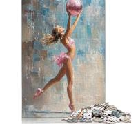 1000 Piece Wooden Jigsaw Puzzles Ballerina with Pink Ball Painting Jigsaw Puzzle Family Activity 1000pcs (75x50cm)