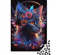 1000 Piece Wooden Jigsaw Puzzles Cat And Flower Neon 5 Jigsaw Creative Rectangular Puzzle for Family Game,Friends 1000pcs (75x50cm)
