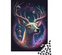 1000-Piece Wooden Jigsaw Puzzles Cosmic Trippy Deer2 Jigsaw Puzzle Home Wall Decor Educational Toy for Family Game 1000pcs (75x50cm)