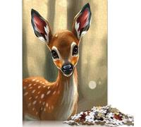 1000 Piece Wooden Jigsaw Puzzles Cute Fawn Portrait in Forest Jigsaw Puzzle Family Activity 1000pcs (75x50cm)