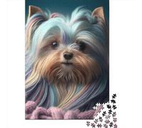 1000 Piece Wooden Jigsaw Puzzles Cute Yorkie Jigsaw Creative Rectangular Puzzle Gift for Family Game,Friends 1000pcs (75x50cm)