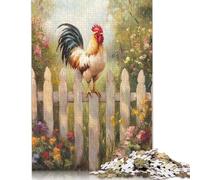 1000 Piece Wooden Jigsaw Puzzles Easter Art Rooster Jigsaw Creative Rectangular Puzzle for Family Game,Friends 1000pcs (75x50cm)
