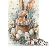 1000-Piece Wooden Jigsaw Puzzles Easter Cute Bunny Jigsaw Puzzle Home Wall Decor Educational Toy for Family Game 1000pcs (75x50cm)