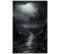 1000 piece wooden jigsaw puzzles, for adult, Gothic town, gloomy castle, dark Gothic art puzzle, dark fantasy landscape (B ; 1000)
